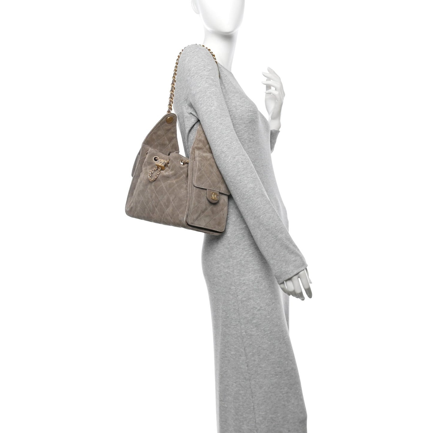 Suede Quilted Small 25 Handbag Dark Grey Heritage