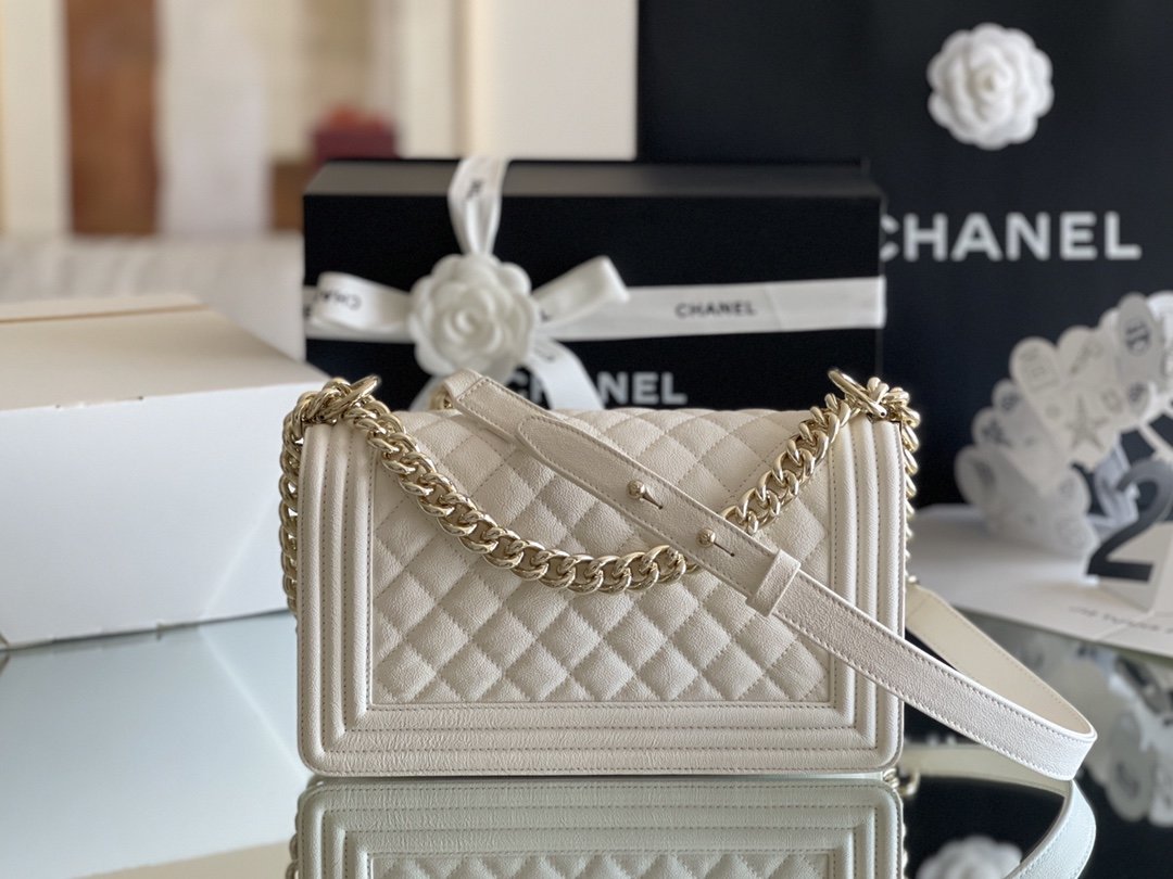 CHLMedium Classic 25cm A67086 White Flap Handbag Wombeaunoirrbeaunoirr A67086