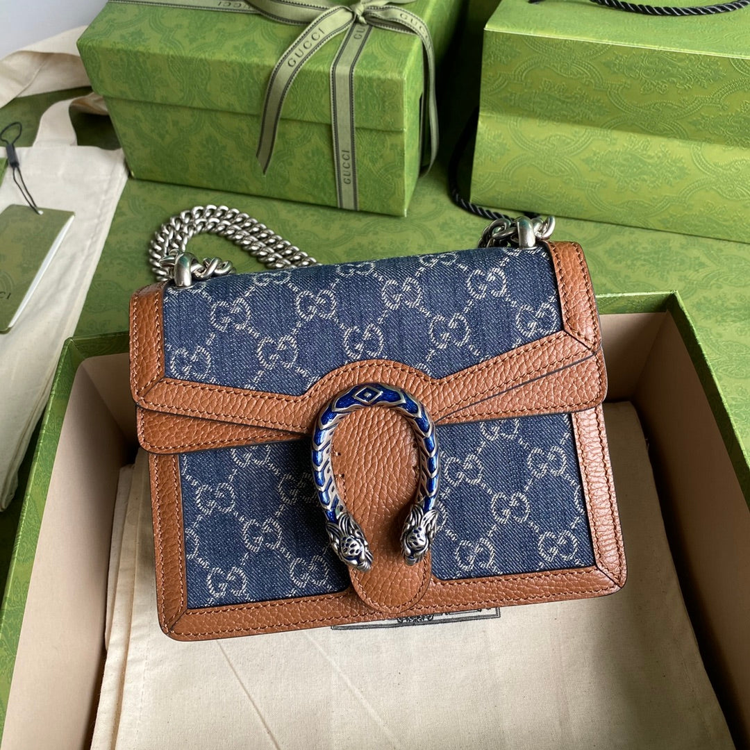 gg Dionysus Dark Ivory Eco Denim Brown Blue Mini Bag