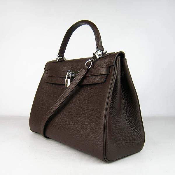 Hermes Luxury Kelly Cm Togo Dark Coffee Handbag Leather Silver Travel Bag