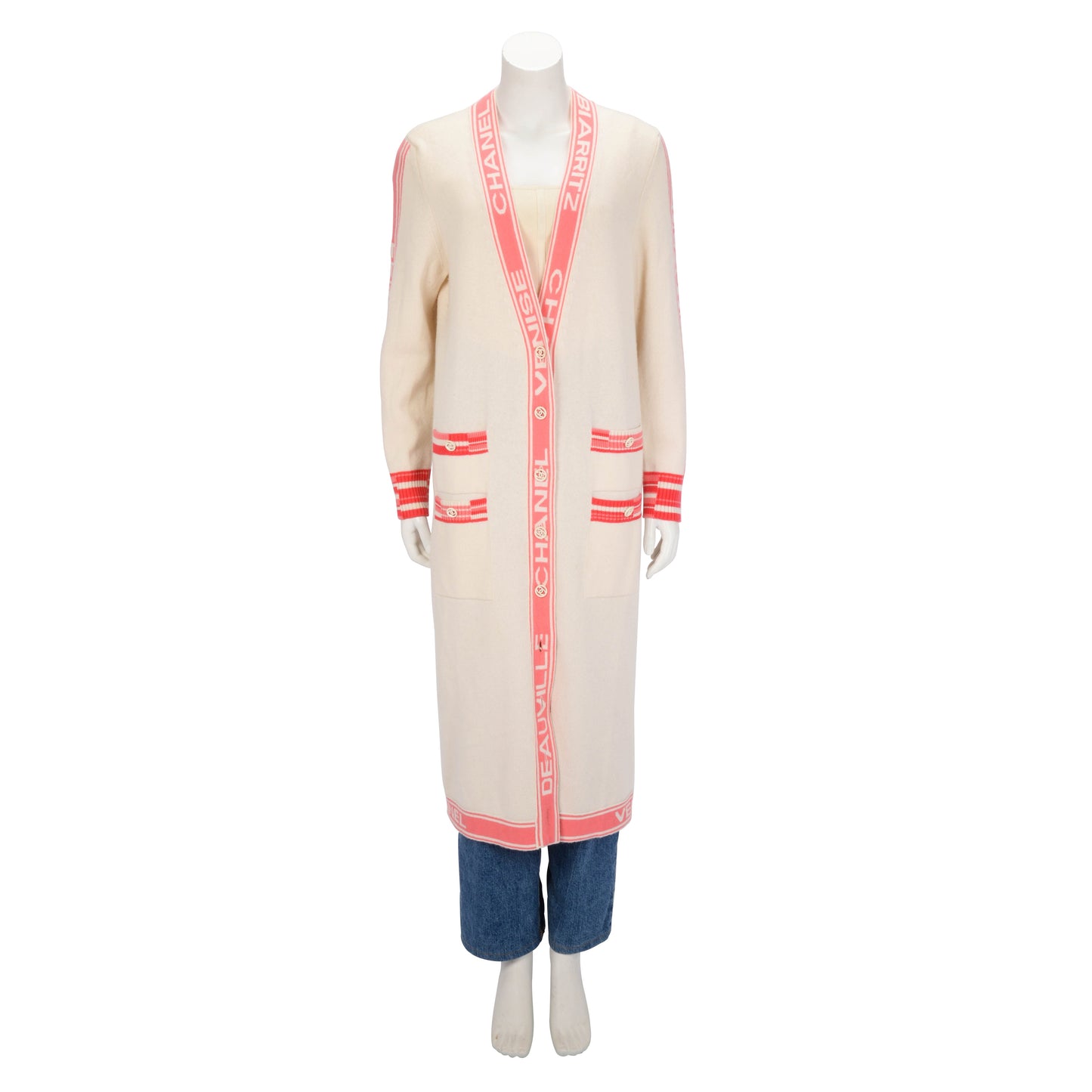 Chanel Cream Cashmere Biarritz Longline Cardigan FR 42 Apparel