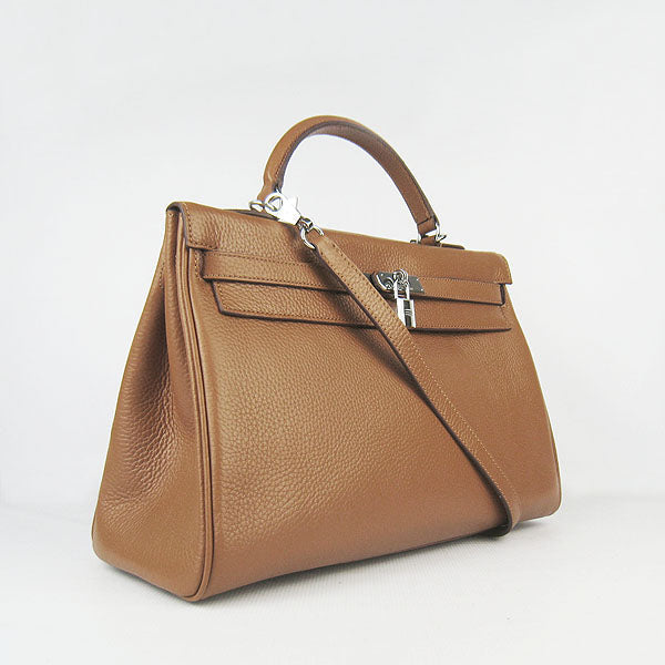 Hermes Luxury Kelly Cm Togo Handbag Light Coffee Leather Silver Travel Bag