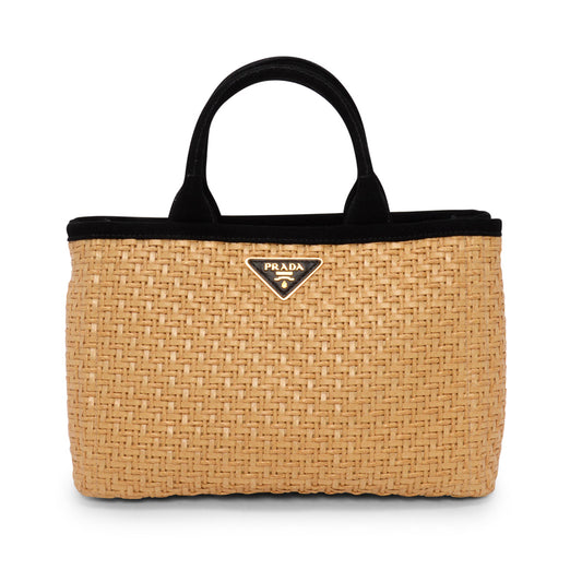 Prada Tote Raffia Black Woven Tote Bag