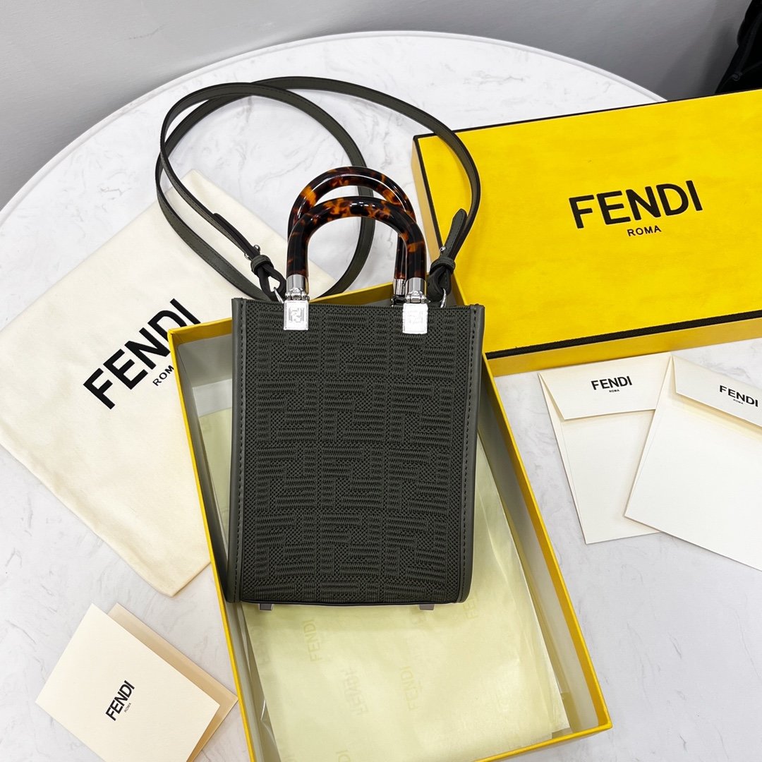 Fendi Top QualityTop Quality Sunshine Shopper Black Mini FF Crossbody Bag
