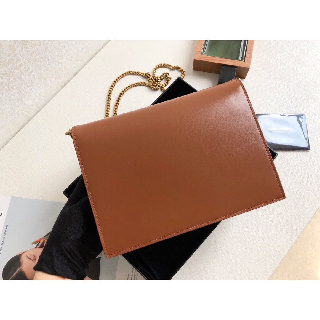 YSL Saint Laurent Cassandra Box Velvet 8in 22cm Orange Medium Chain Handbag