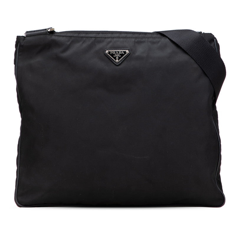 Prada Triangle Plate Shoulder Bag Leather Nylon Saffiano Leather Shoulder Bag