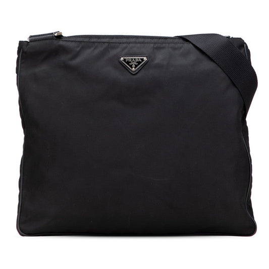 Prada Triangle Plate Shoulder Bag Leather Nylon Saffiano Leather Shoulder Bag