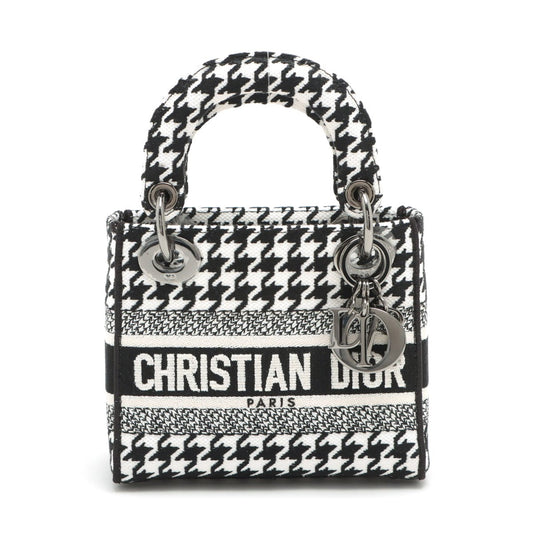 Dior Handbag Christian X Embroidery Lady D-Lite Bag Black White Mini Mini Bag