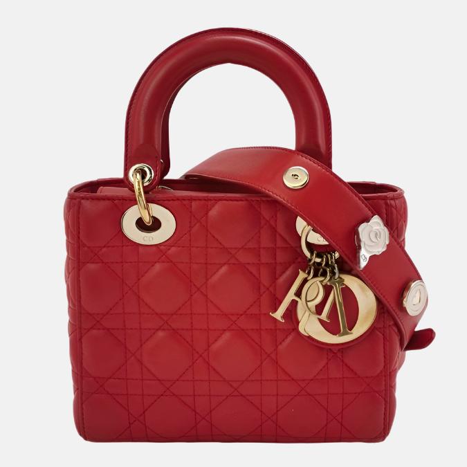 Dior Lady Small My Abc Lambskin Cannage Hardware Leather Red Travel Bag