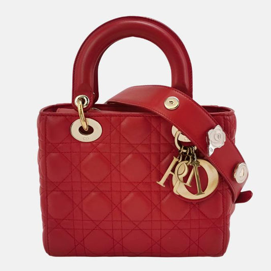 Dior Lady Small My Abc Lambskin Cannage Hardware Leather Red Travel Bag