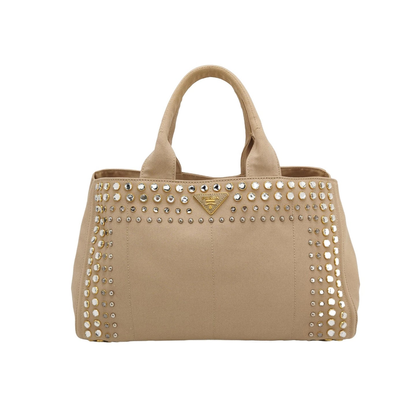 Prada Canape Tote Top Handle Bag With Jewels Canvas Beige Tote Bag