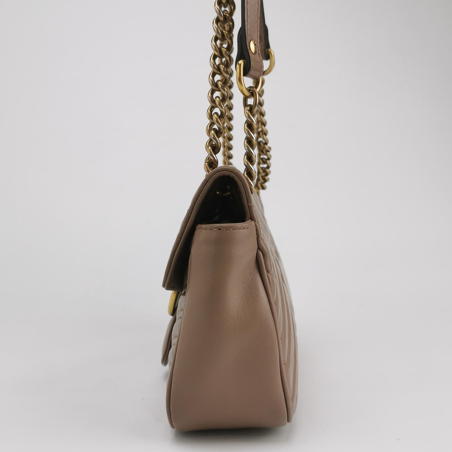 Gucci Marmont Flap Hardware Leather Calfskin Beige Gold Travel Bag