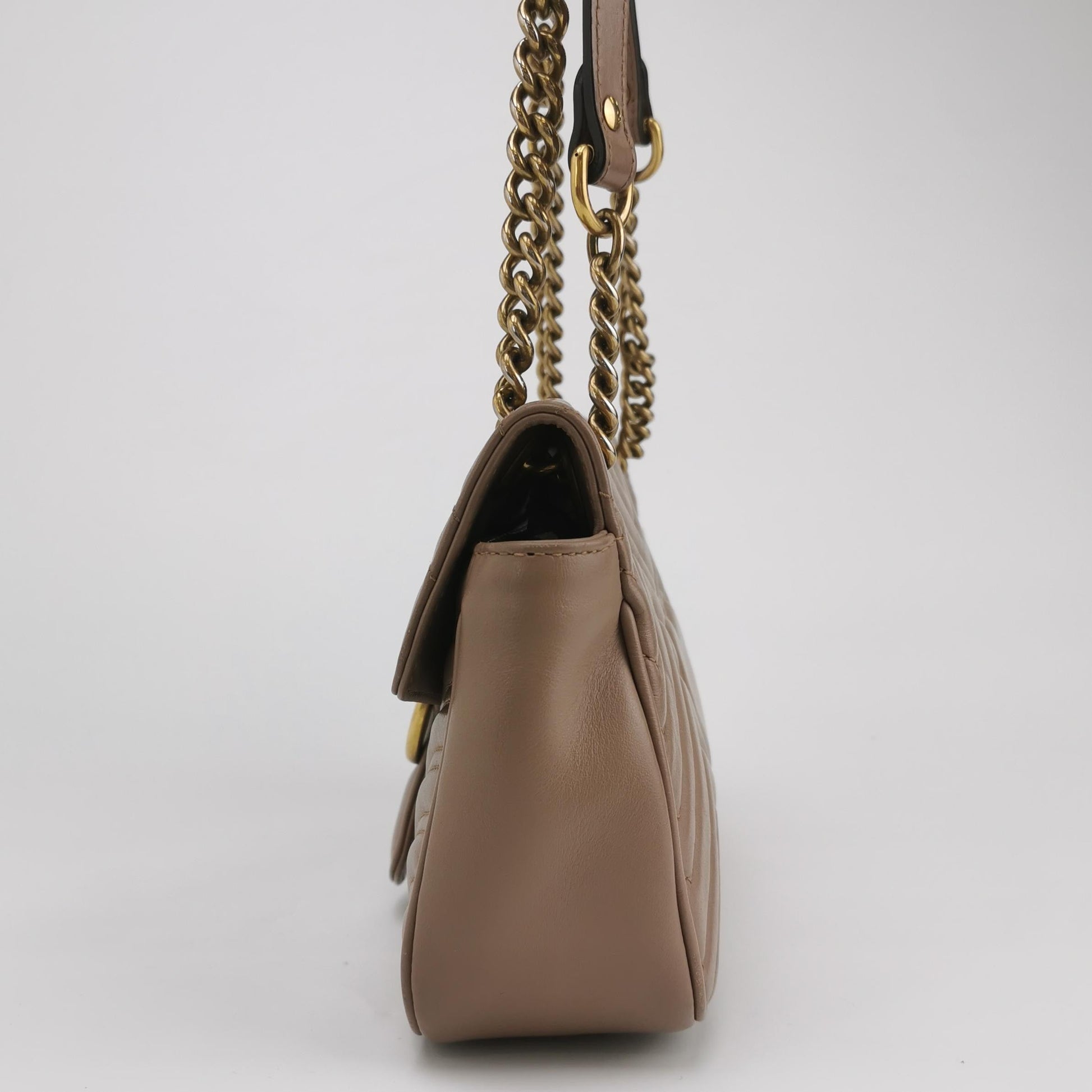 Gucci Marmont Flap Hardware Leather Calfskin Beige Gold Travel Bag