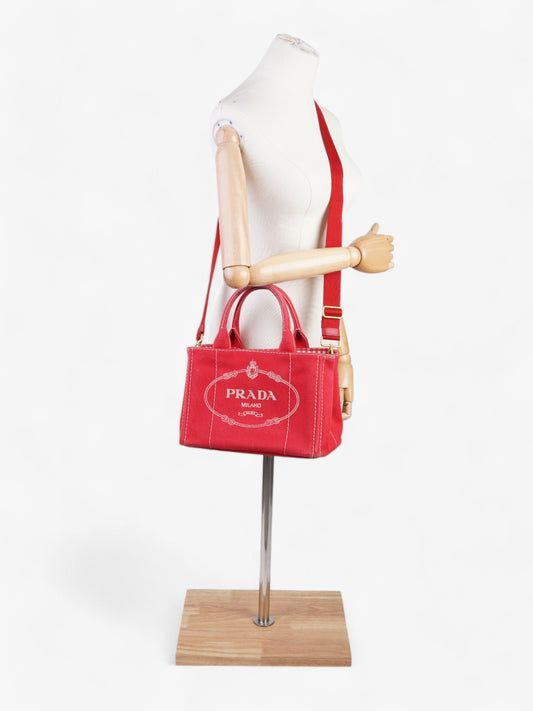 Prada Canapa Way Handbag Cotton Red Travel Bag