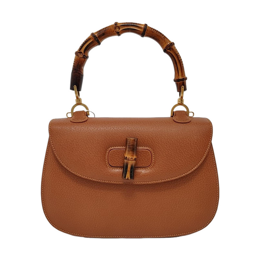 Gucci Bamboo Top Handle Leather Brown Tan Medium Travel Bag Brown 3