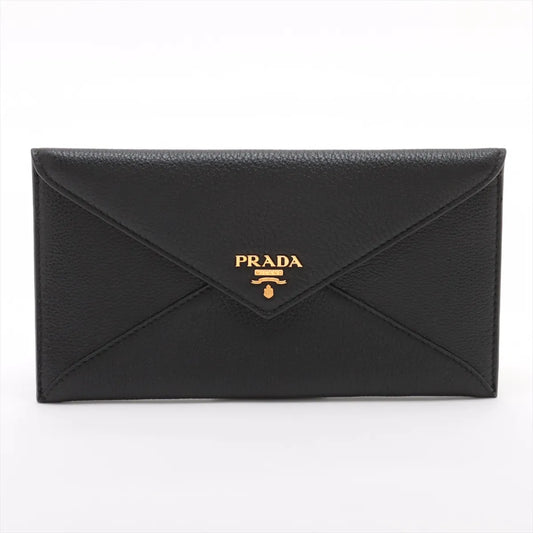 Prada Handbag Nero Grained Envelope Wallet Leather Vitello