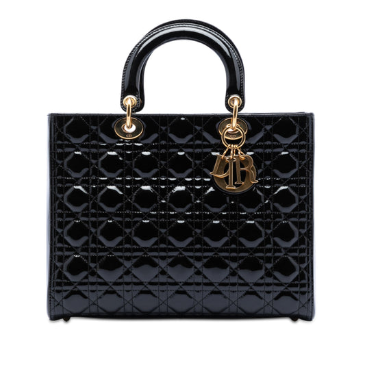 Dior Handbag Cannage Lady Satchel 8 Patent Black Large Satchel Bag