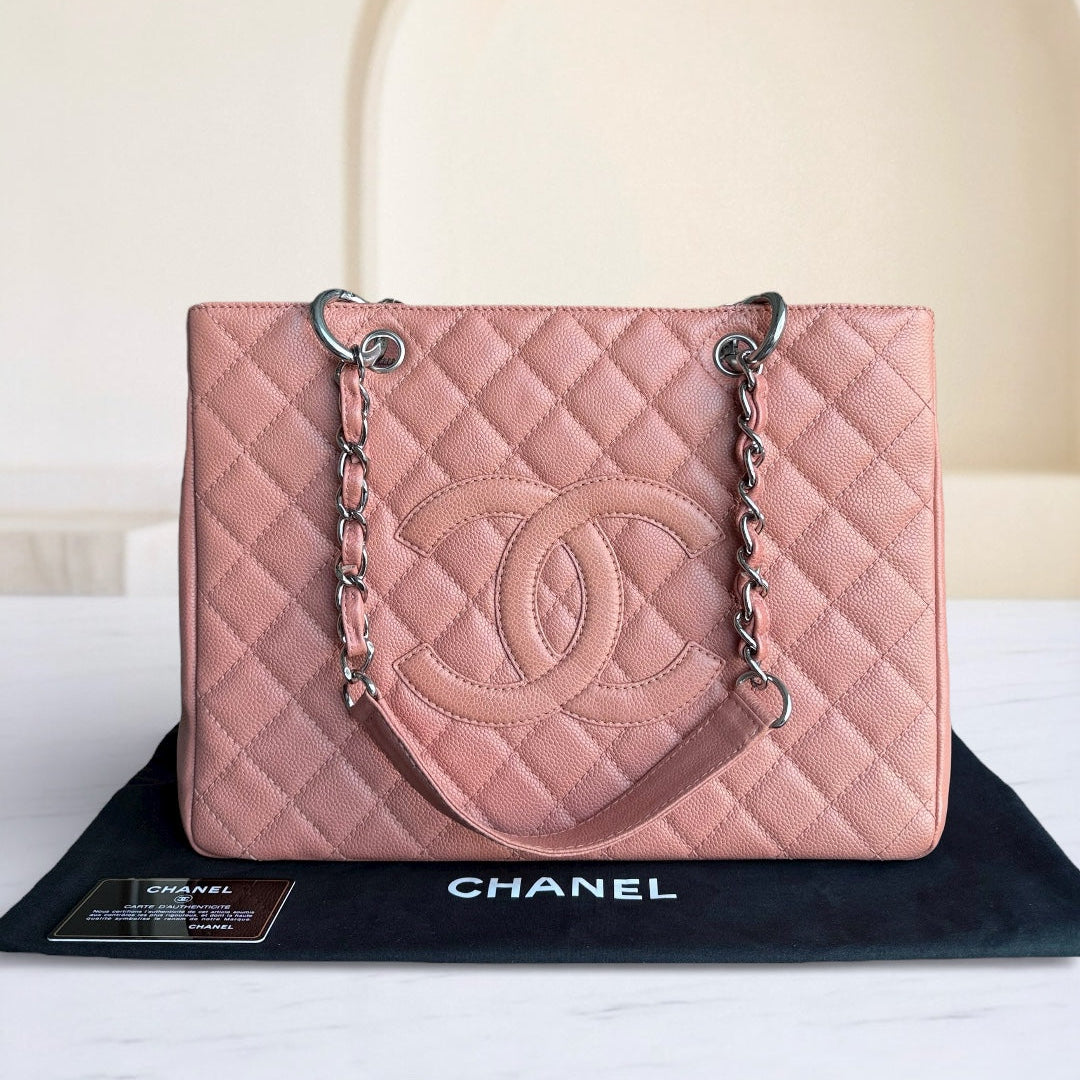 Chanel GST Grand Shopping Tote - Caviar Grained Quilted Silver Tote Bag 1 Nov