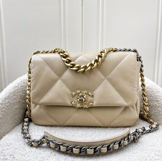 Chanel 19 Small Flap in Beige Lambskin and 3-Tone Hardware Accessory