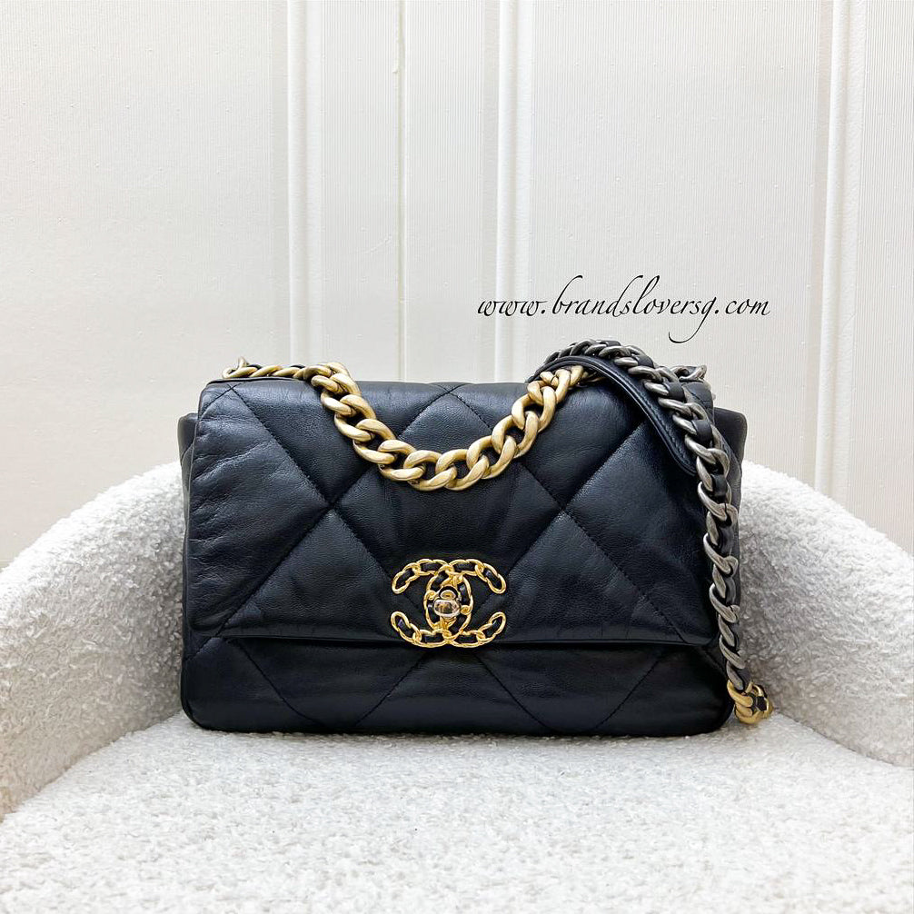 Chanel 19 Small Flap in Black Goatskin and 3-tone HW (Model: ) Accessory