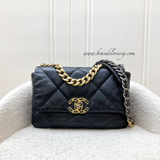 Chanel 19 Small Flap in Black Goatskin and 3-tone HW (Model: ) Accessory