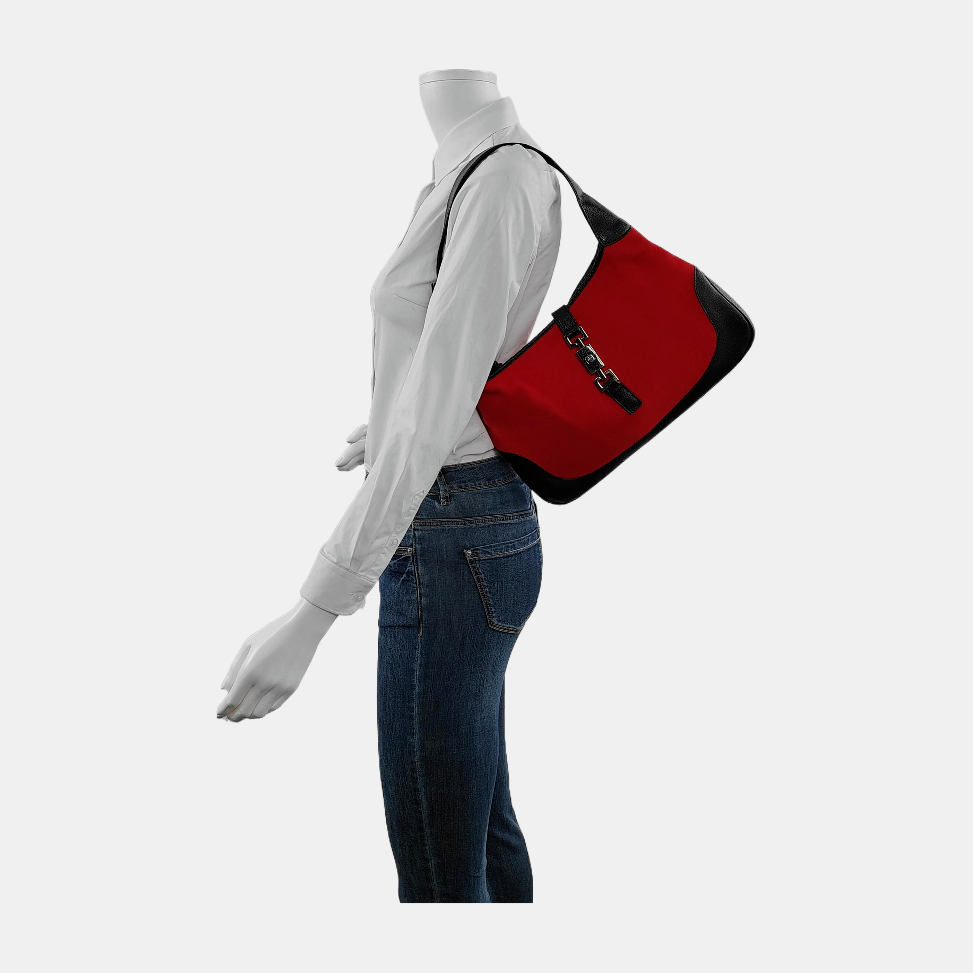 Gucci Jackie Felt Hardware Leather Black Red Silver Travel Bag