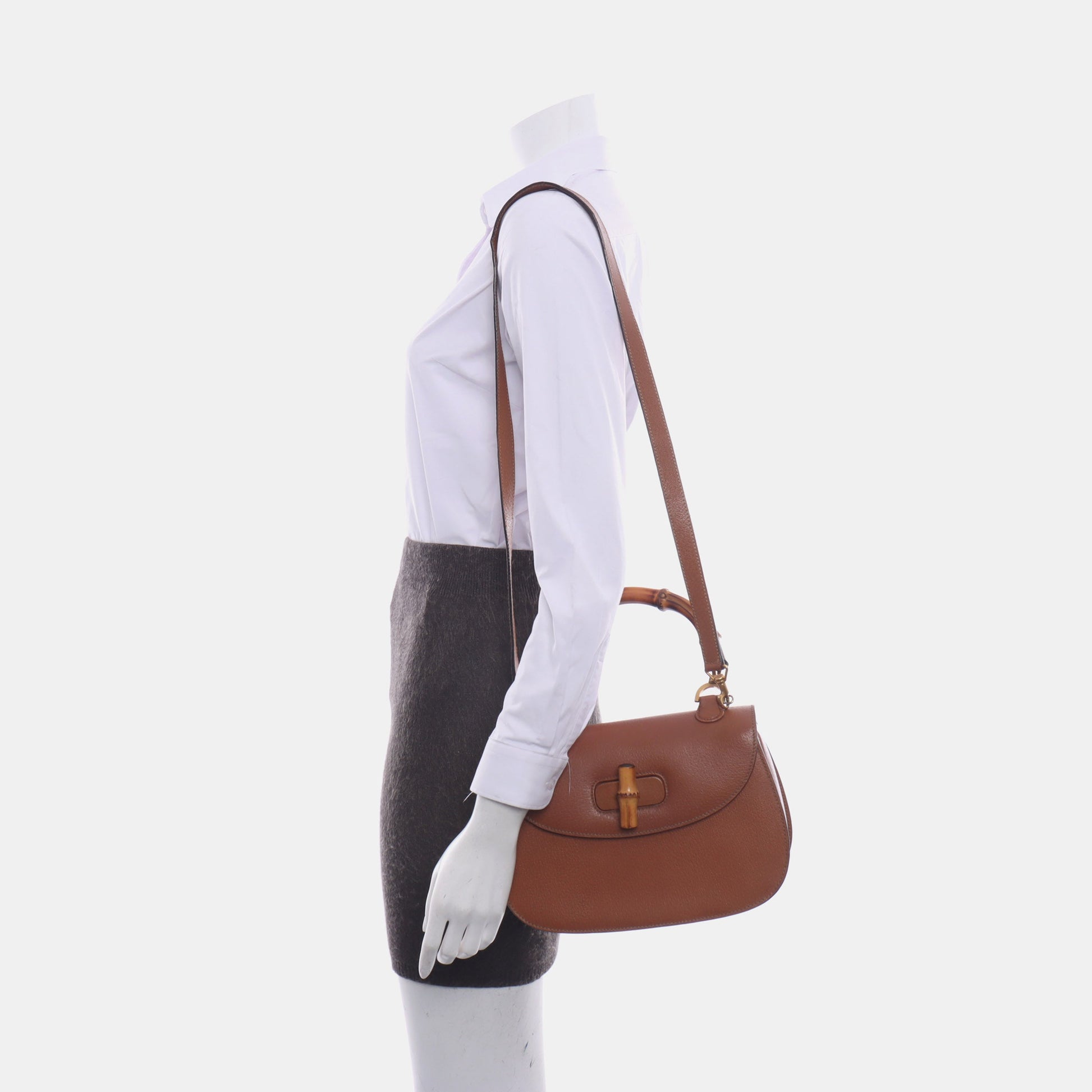 Gucci Bamboo Top Handle Leather Brown Tan Medium Travel Bag