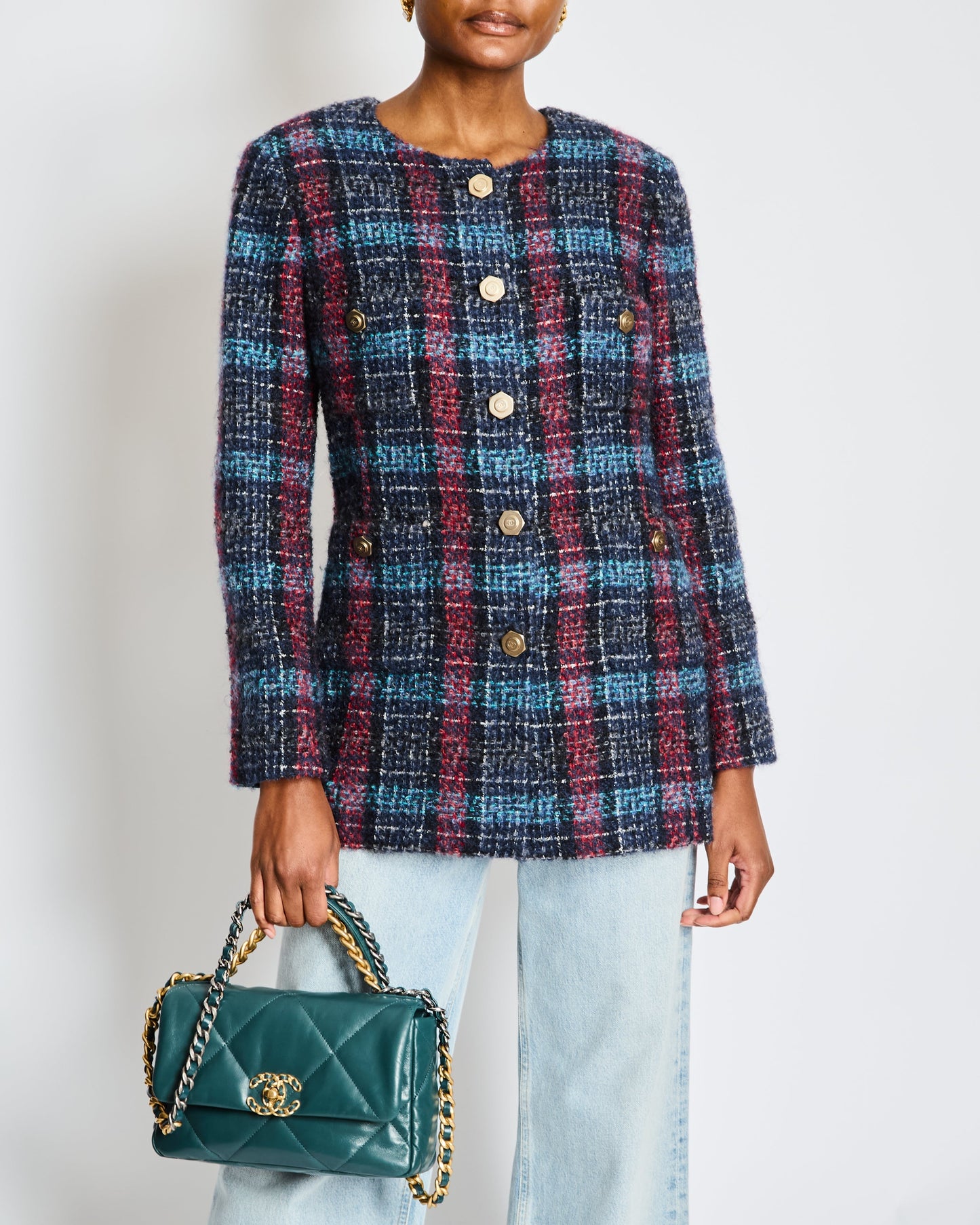 Chanel Navy Paris/Hamburg 2018 Métiers d'art Lesage Tweed Collarless Jacket Size FR 42 (UK 14)