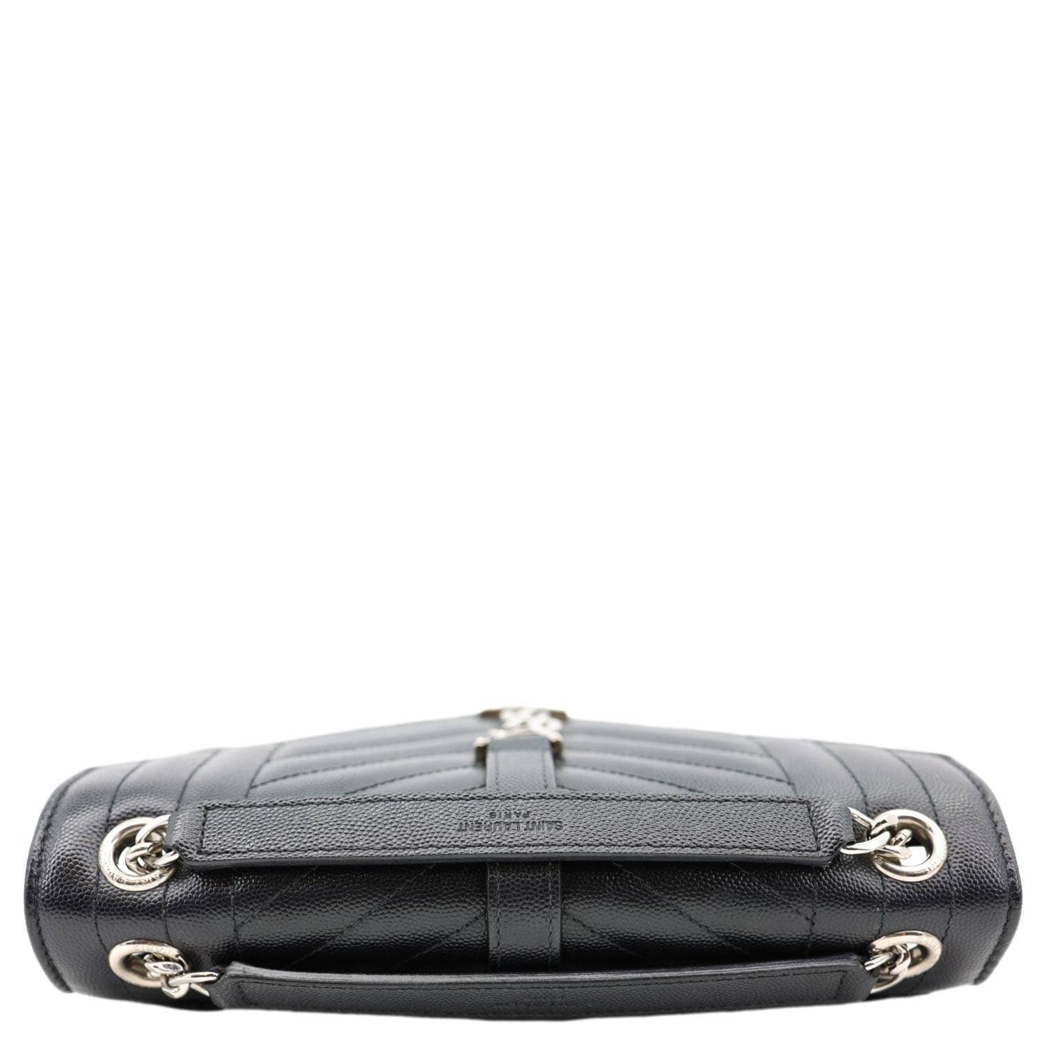 YSL Saint Laurent Yves Envelope Mix Shoulder Bag Leather Matelasse Black