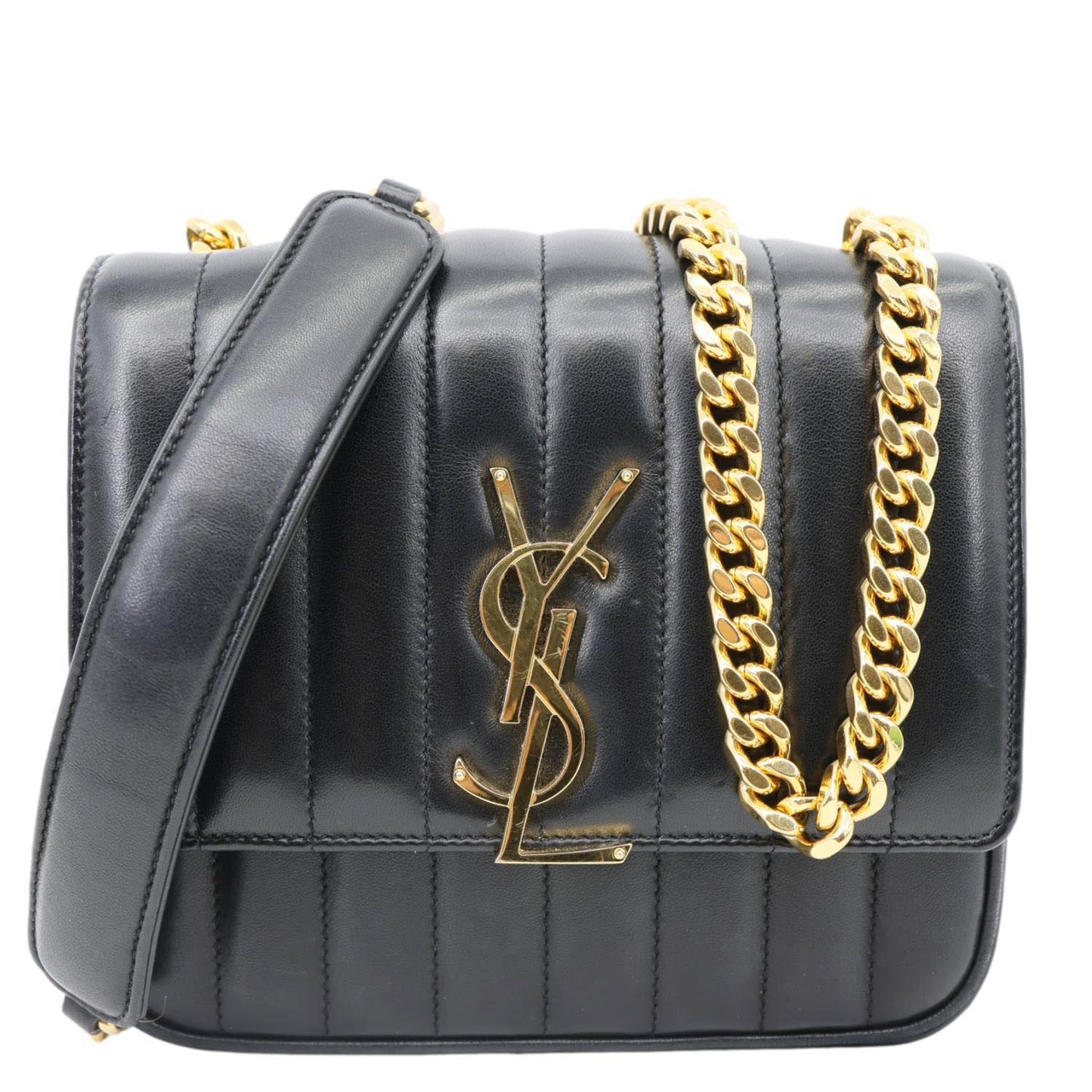 YSL Saint Laurent Yves Vicky Vertical Crossbody Bag Leather Quilted Black