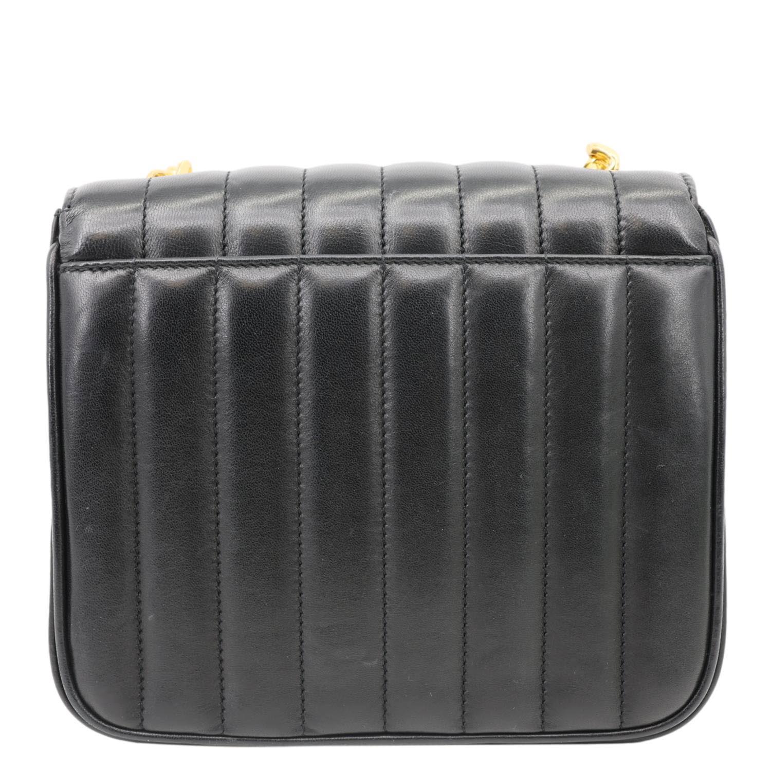 YSL Saint Laurent Yves Vicky Vertical Crossbody Bag Leather Quilted Black