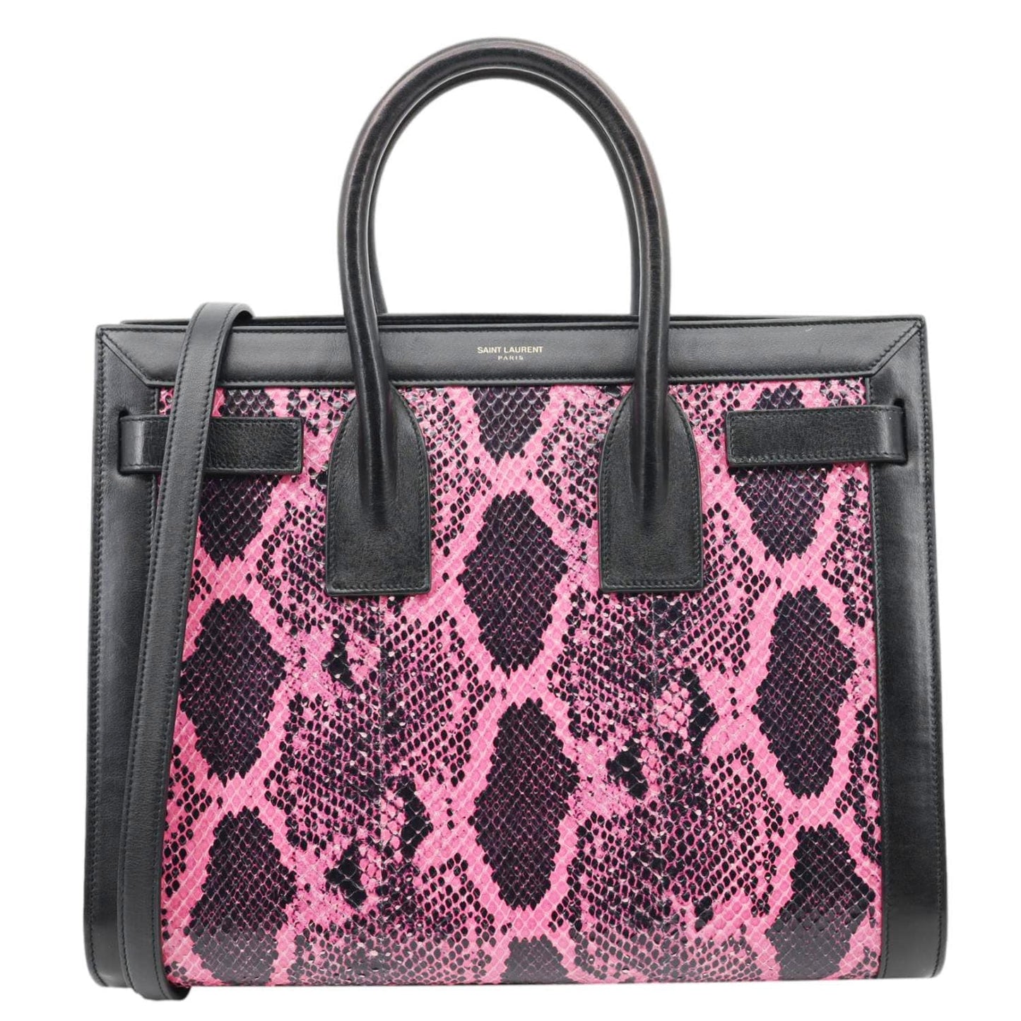 YSL Saint Laurent Yves Sac De Jour Shoulder Bag Leather Python Pink