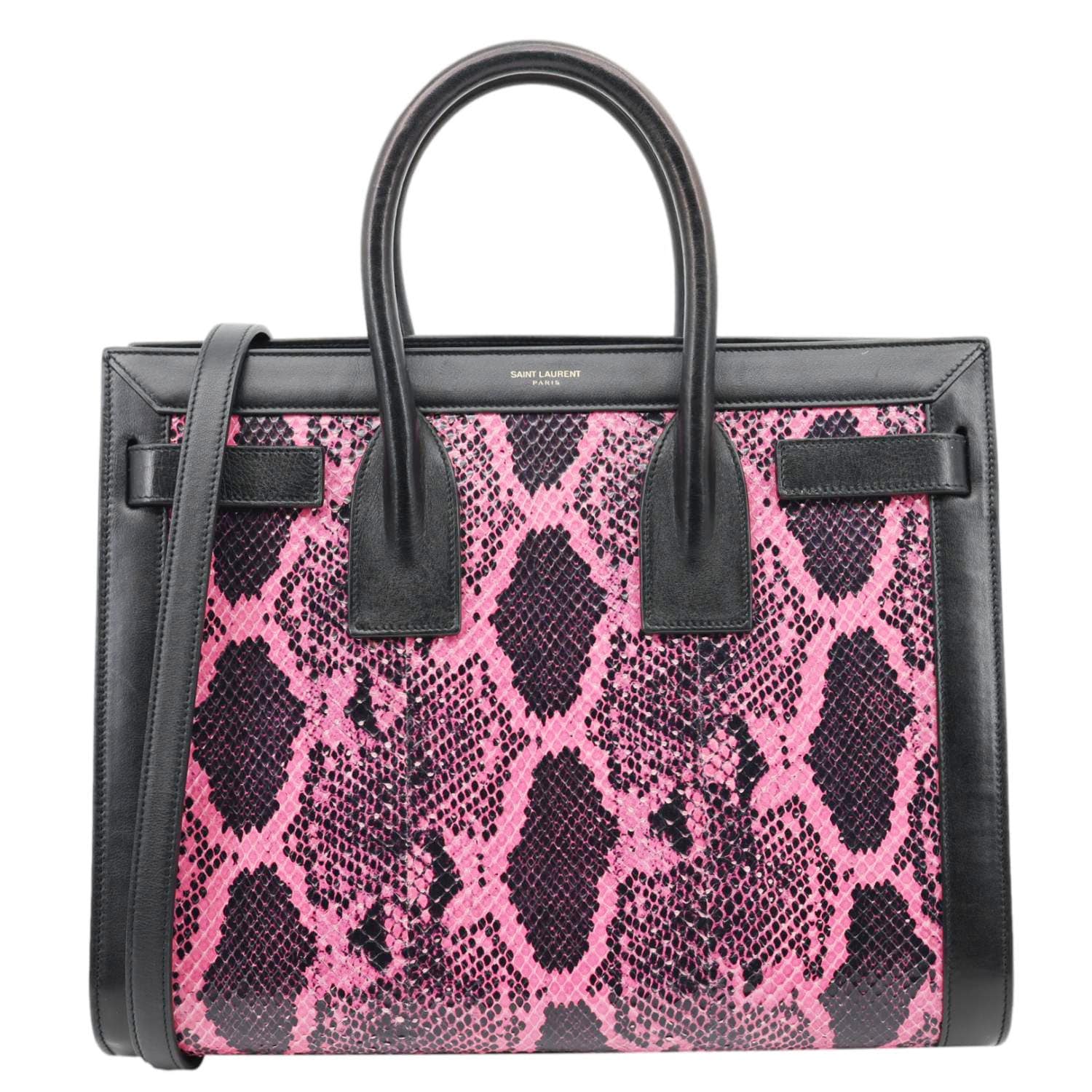 YSL Saint Laurent Yves Sac De Jour Shoulder Bag Leather Python Pink