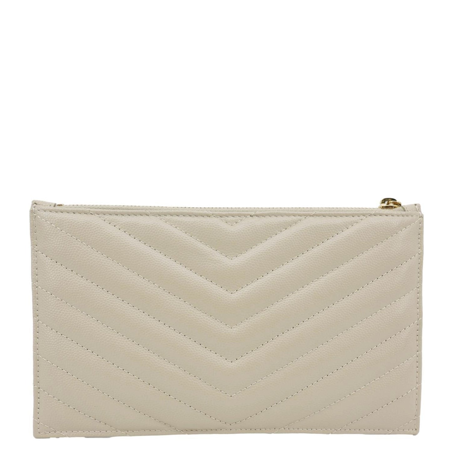 YSL Saint Laurent Yves Bill Grain De Poudre Chevron Pouch Handbag Leather Monogram Beige Travel Bag