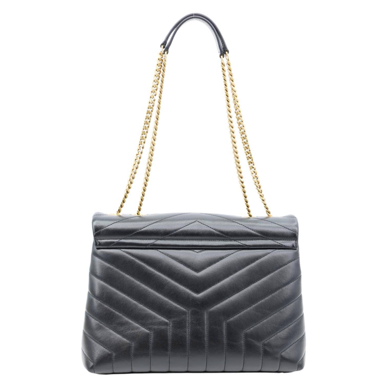 YSL Saint Laurent Yves Loulou Shoulder Bag Leather Matelasse Black