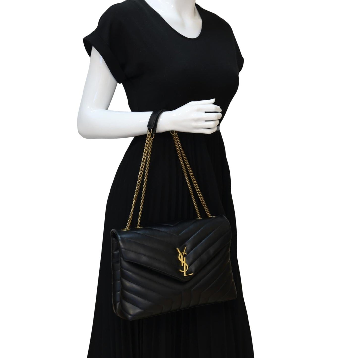 YSL Saint Laurent Yves Loulou Shoulder Bag Leather Matelasse Black
