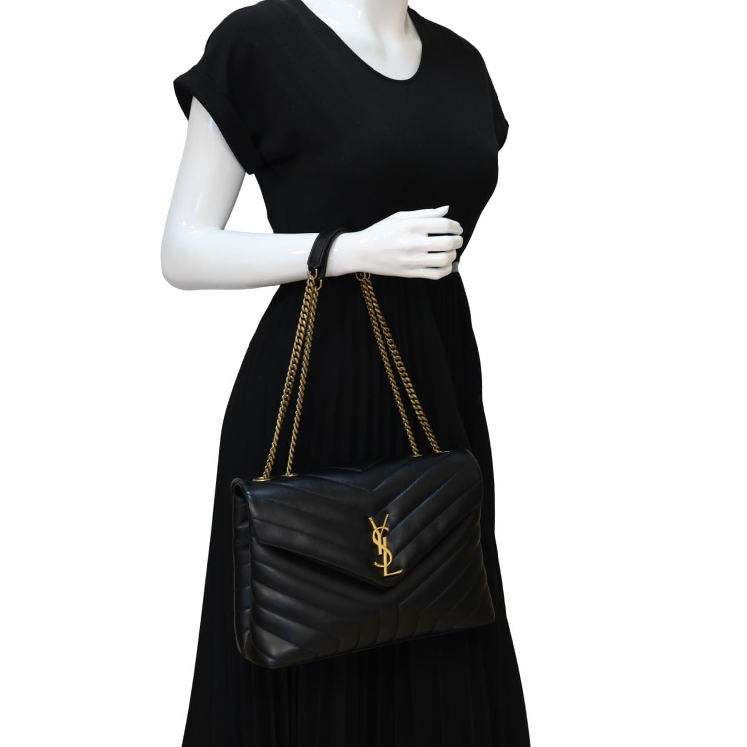 YSL Saint Laurent Yves Loulou Shoulder Bag Leather Matelasse Black