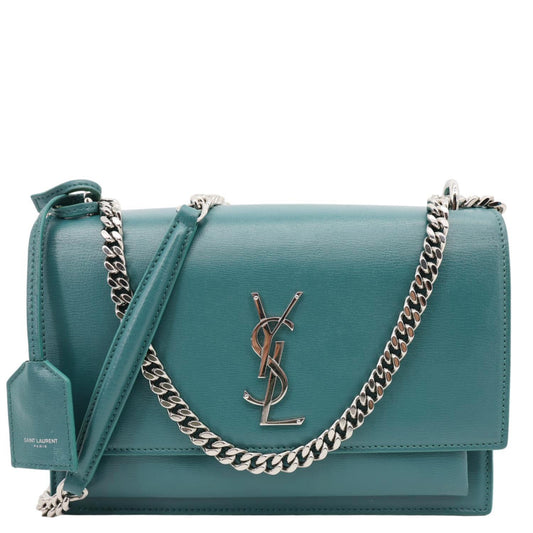 YSL Saint Laurent Yves Sunset Satchel Crossbody Bag Leather Monogram Green Satchel Bag