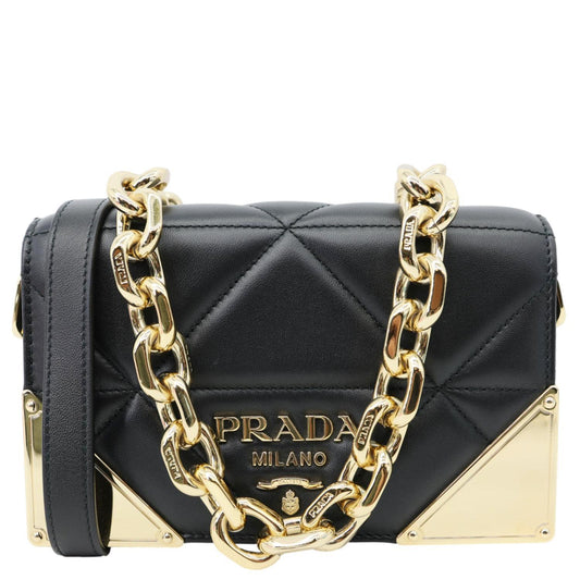 Prada Crossbody Bag Nappa Stitched Leather Quilted Black
