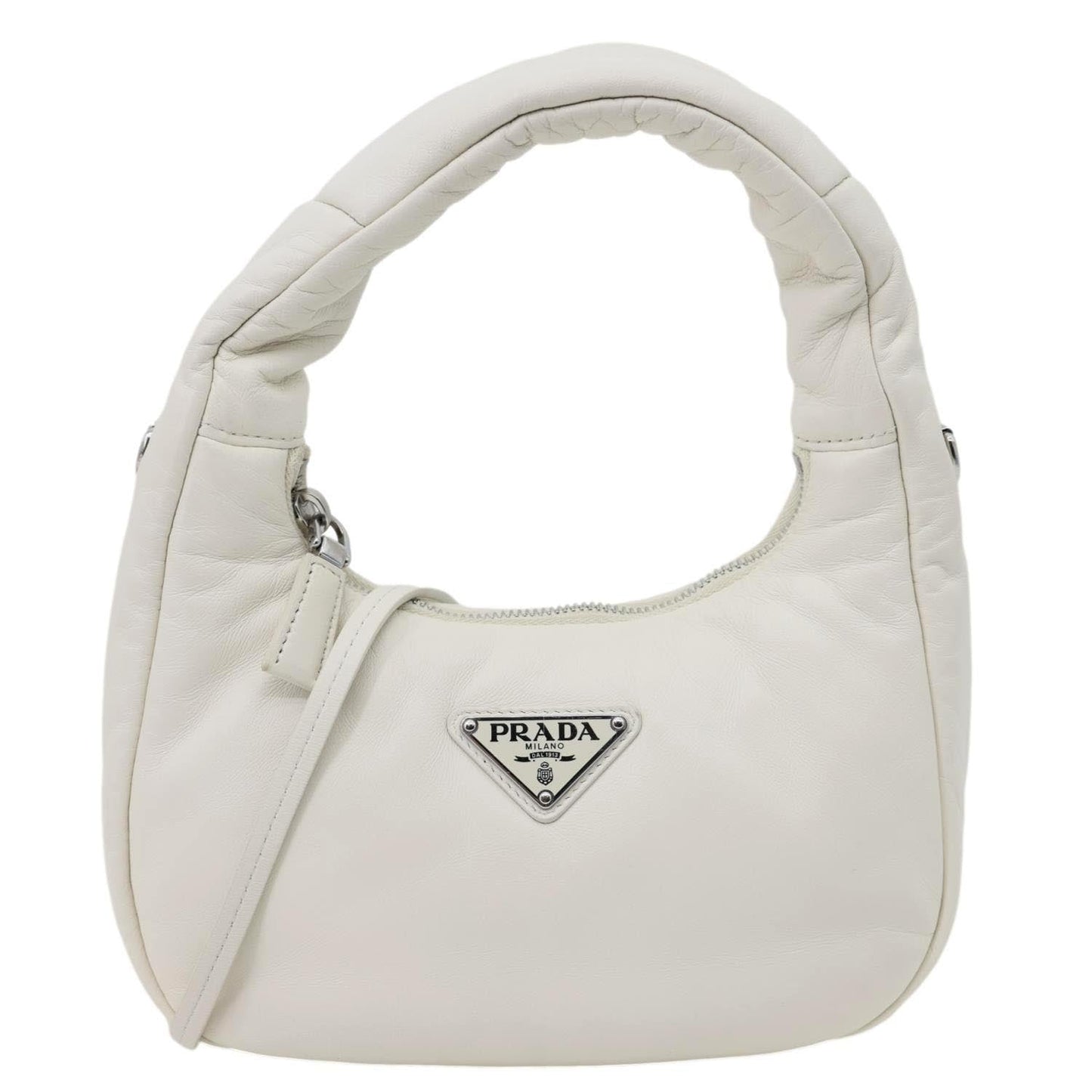 Prada Hobo Bag Padded Nappa Leather White