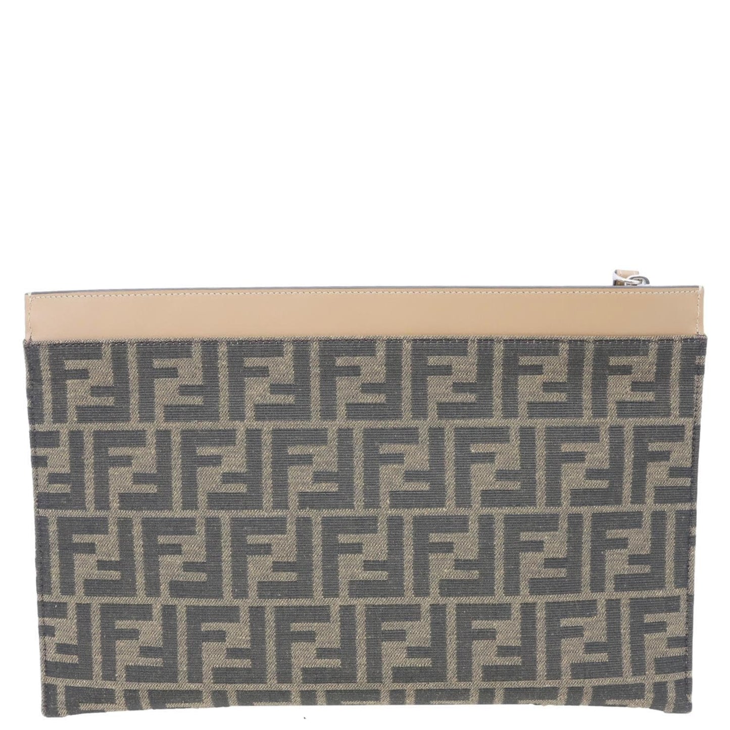 Fendi Flat Ff Jacquard Pouch Handbag Canvas Brown Medium Shoes