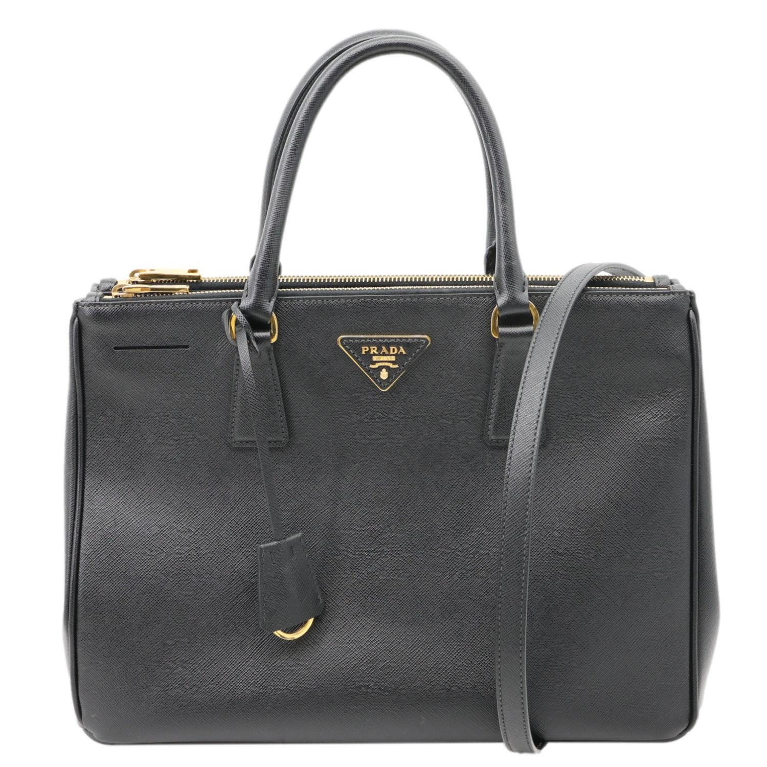 Galleria Double Zip Saffiano Top Handle Shoulder Leather Black Shoulder Bag