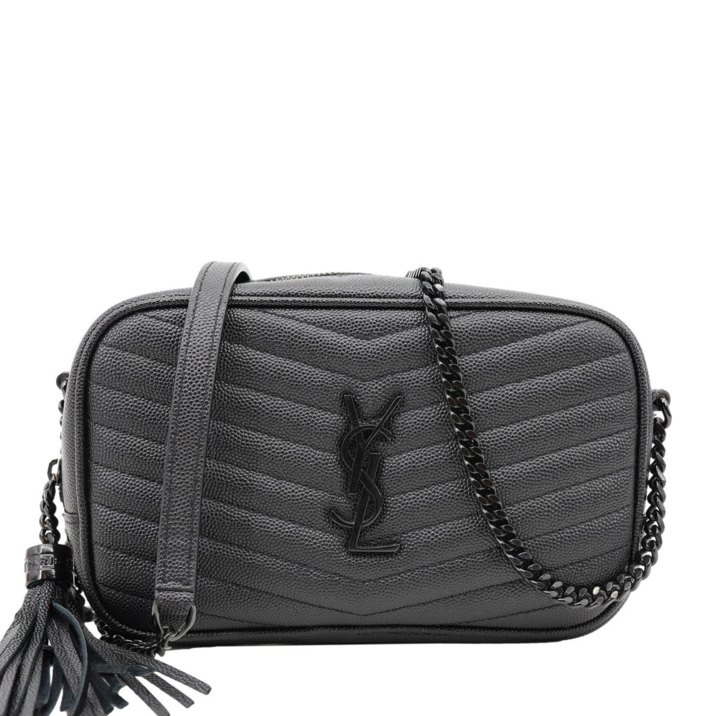 YSL Saint Laurent Yves Lou Chevron Camera Bag Leather Black Travel Bag Camera Bag 1