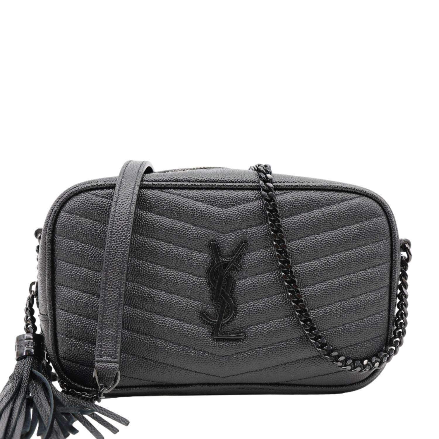 YSL Saint Laurent Yves Lou Chevron Camera Bag Leather Black Travel Bag Camera Bag 1