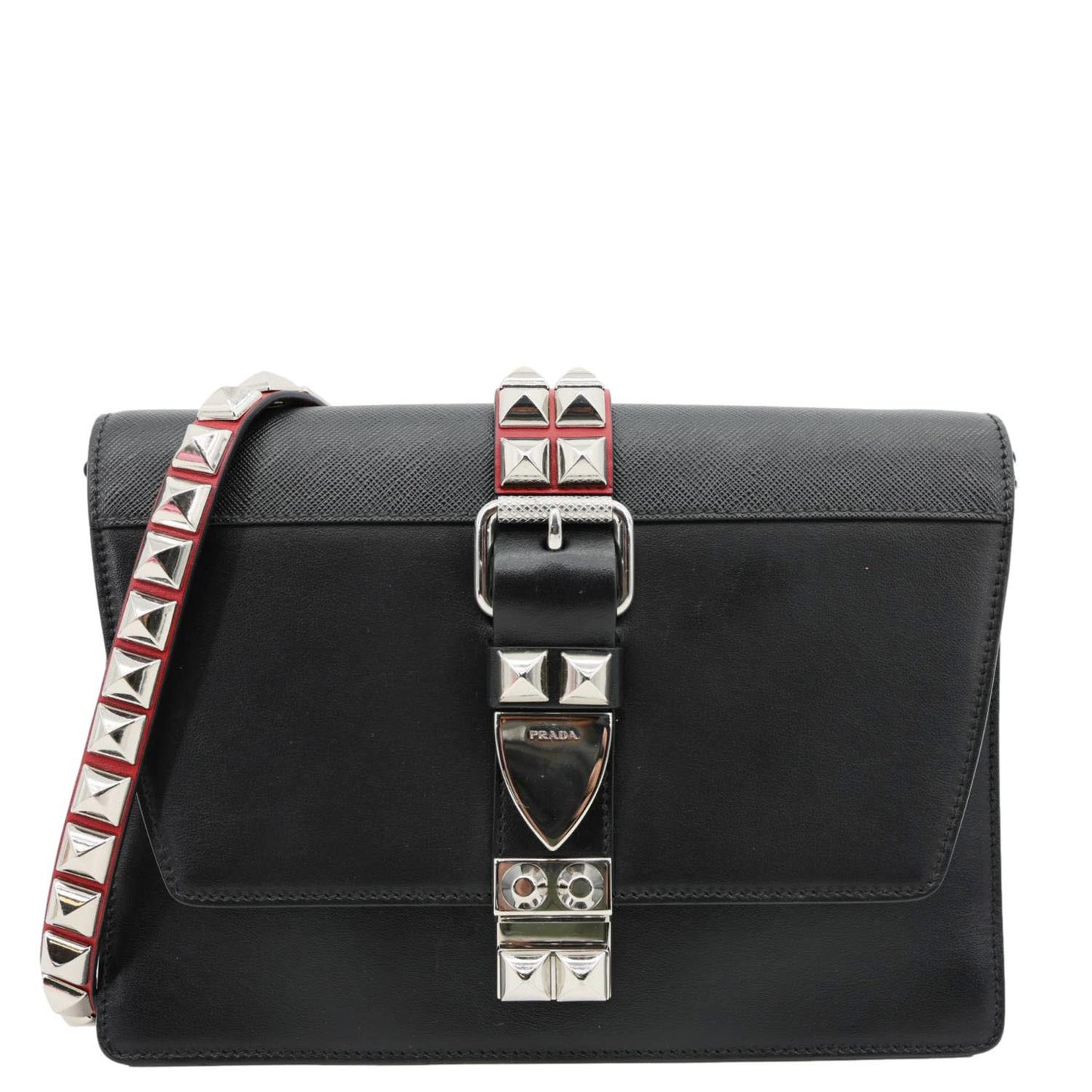 Prada Crossbody Bag Studded Elektra Leather Saffiano Black