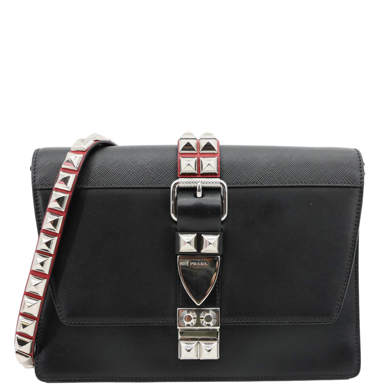 Prada Crossbody Bag Studded Elektra Leather Saffiano Black