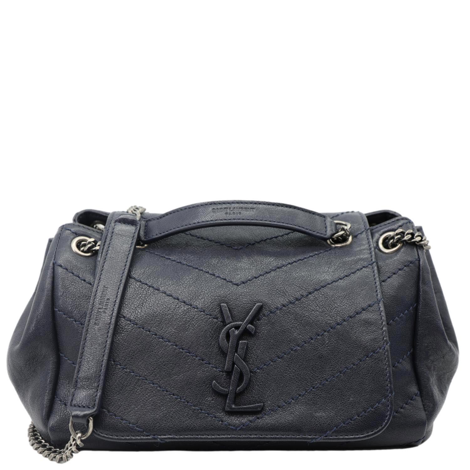 YSL Saint Laurent Yves Nolita Chevron Shoulder Bag Leather Monogram Blue