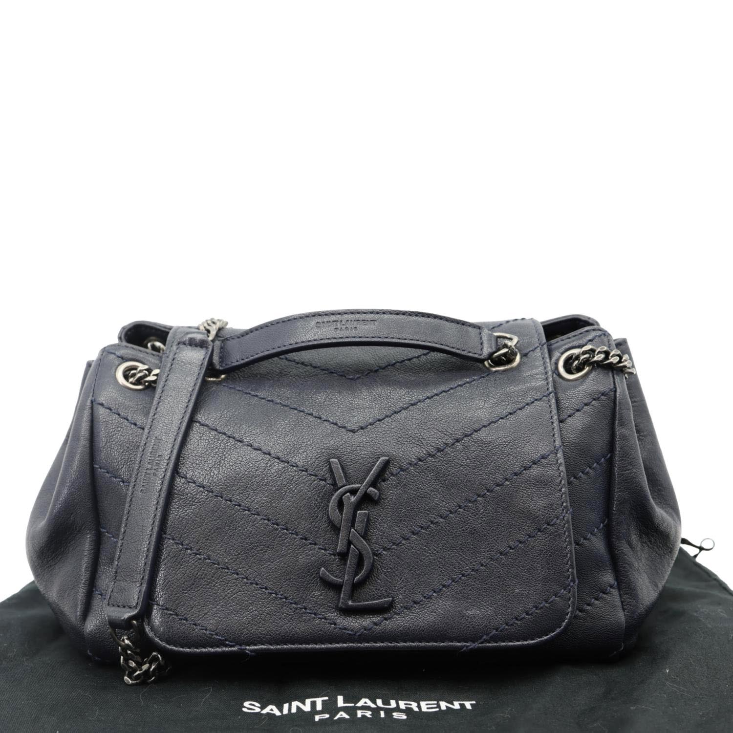 YSL Saint Laurent Yves Nolita Chevron Shoulder Bag Leather Monogram Blue