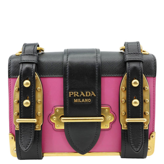 Prada Shoulder Bag Cahier City Calf Leather Saffiano Pink
