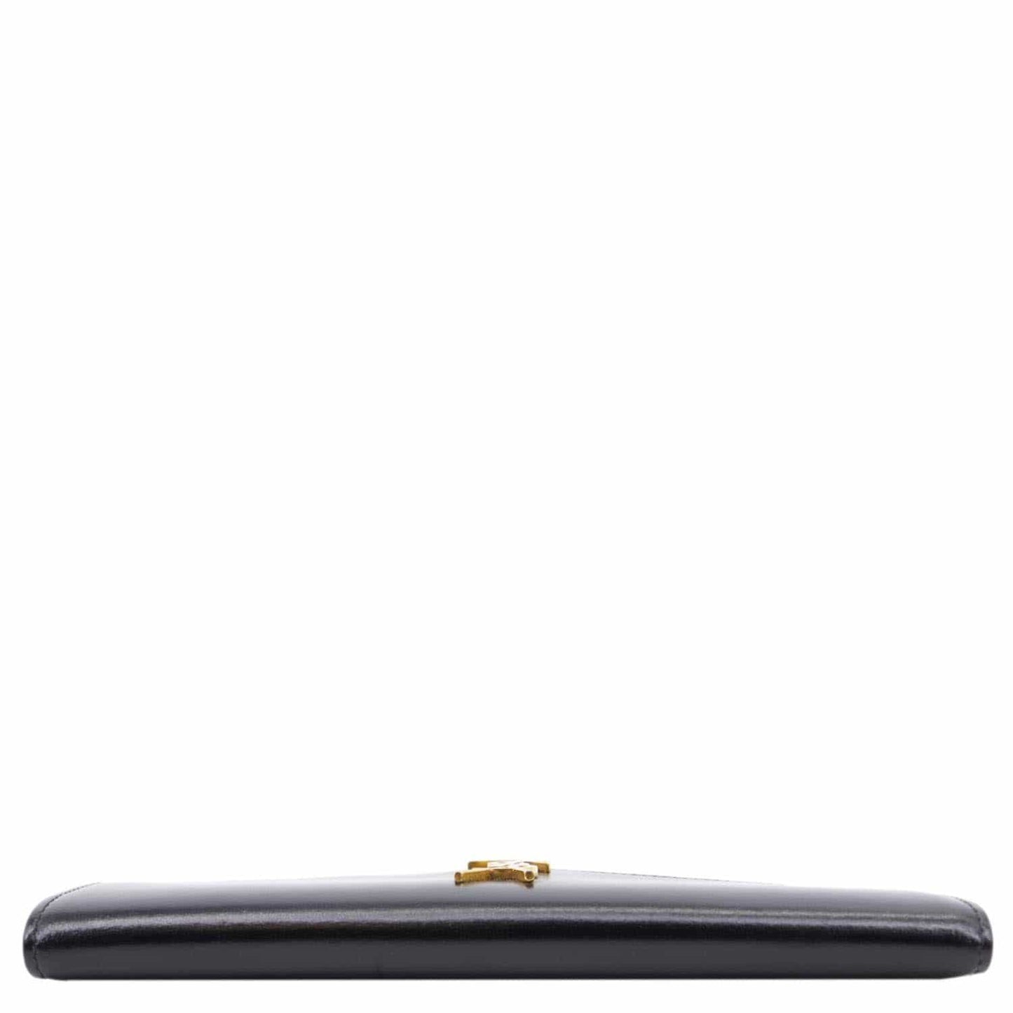 YSL Saint Laurent Yves Uptown Envelope Smooth Shiny Calfskin Pouch Handbag Leather Black Travel Bag